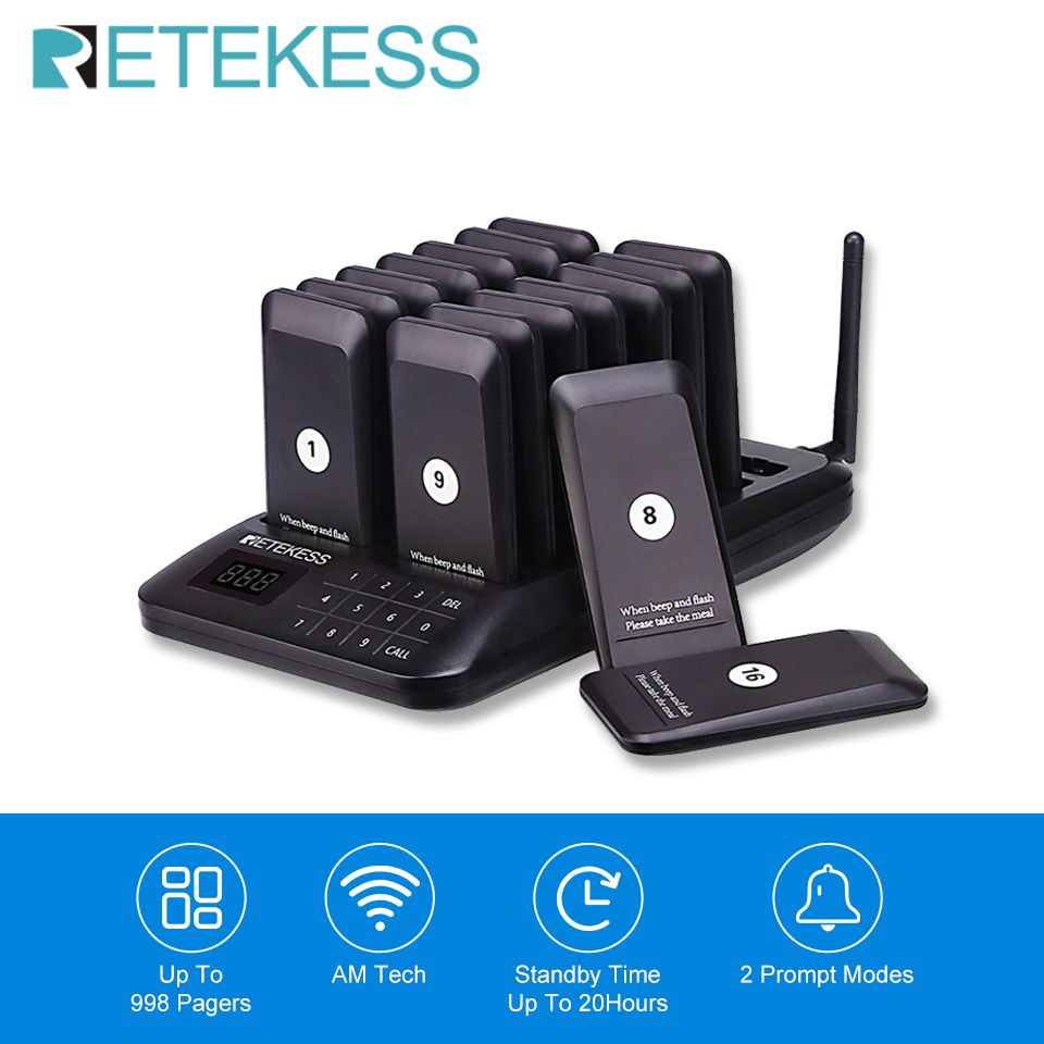 Retekess TD157 R22157B Черная пейджинговая система для ресторанов, точек  фаст-фуда, кафе и фудкортов