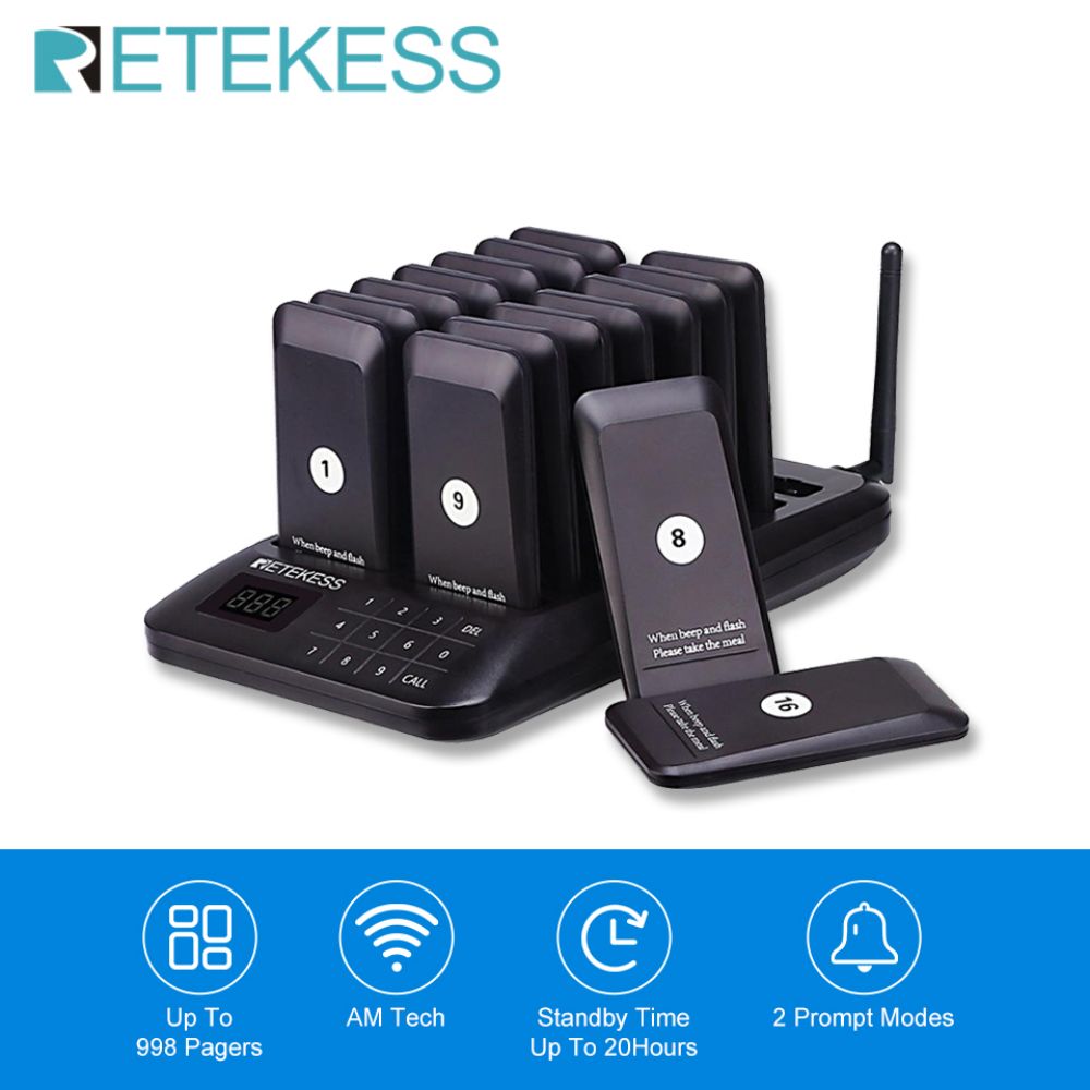 Retekess TD157 R22157B Черная пейджинговая система для ресторанов, точек фаст-фуда, кафе и фудкортов