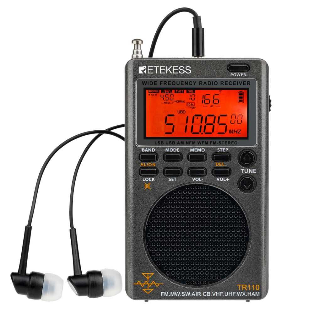 Retekess TR110 Портативный цифровой радиоприемник FM/MW/SW/SSB/LSB/AIR/CB/VHF/UHF/UBD Полнодиапазонный радиоприемник Стереодинамик Будильник