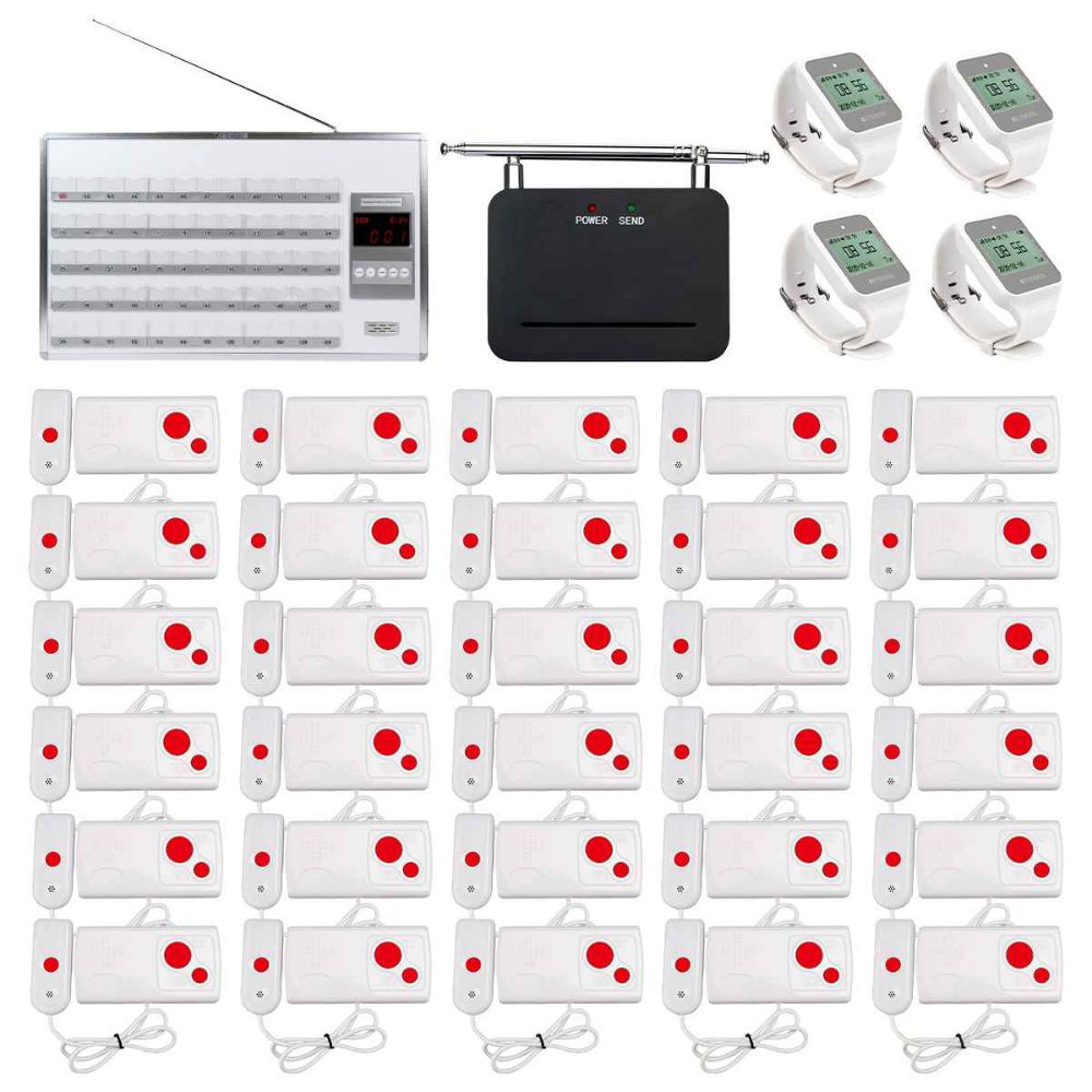 Retekess TD122 Беспроводной хост-приемник、Беспроводные смарт-часы TD108 с TD021 Ретранслятор сигнала и Кнопка вызова медсестры TD003 для больницы, клиники, дома престарелых