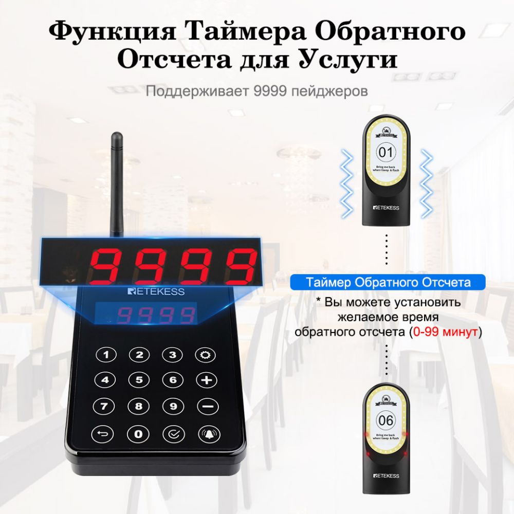 RETEKESS TD184 РЕСТОРАННАЯ ПЕЙДЖИНГОВАЯ СИСТЕМА  ДЛЯ РЕСТОРАНА, КАФЕ, ФУД-КОРА, ГРУЗОВИКА, ЦЕРКОВИ, МЕДСЕСТЫ