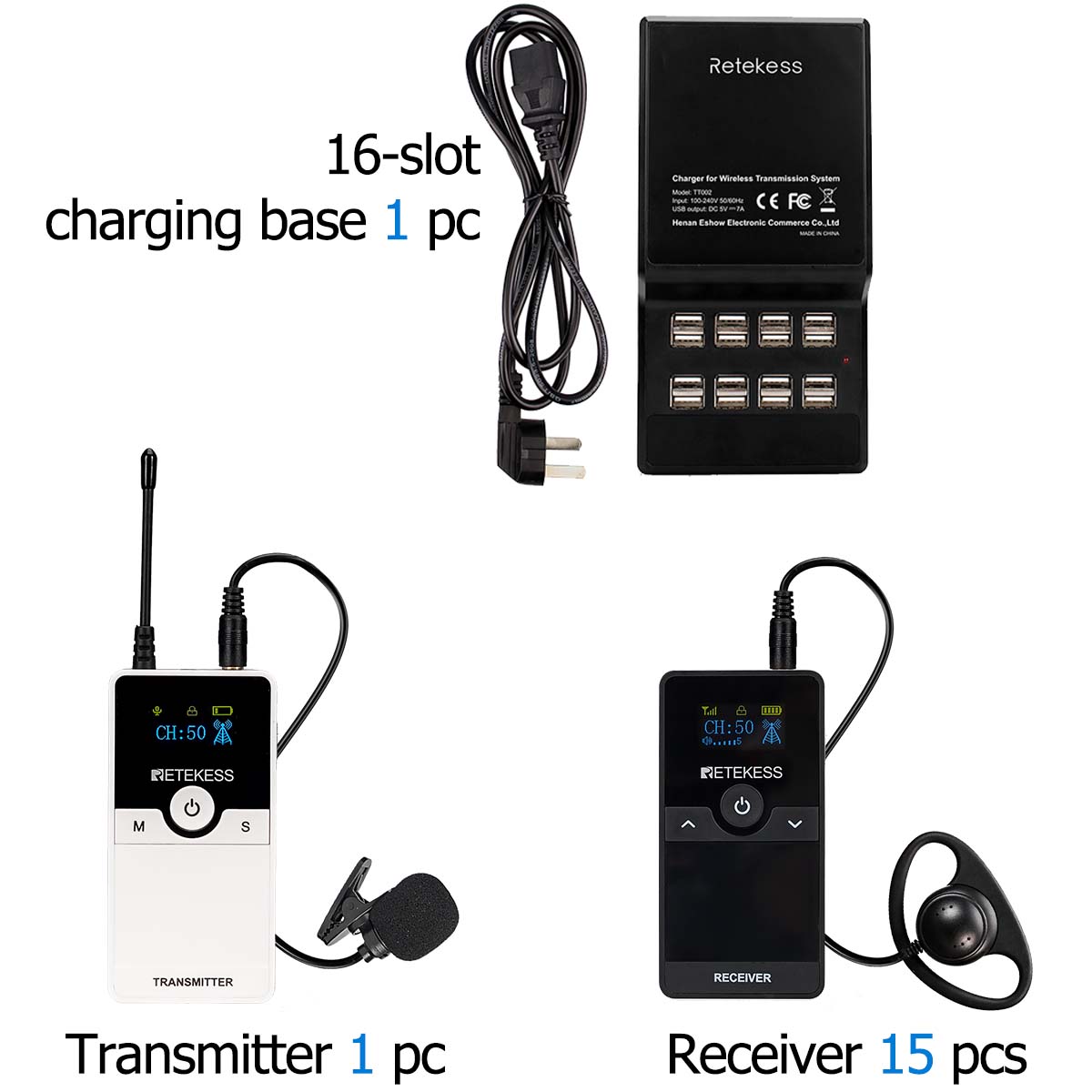Беспроводная система экскурсовода/гида RETEKESS TT116 1 передатчик+15 приемников+1 Зарядное устройство Для экскурсии по заводу