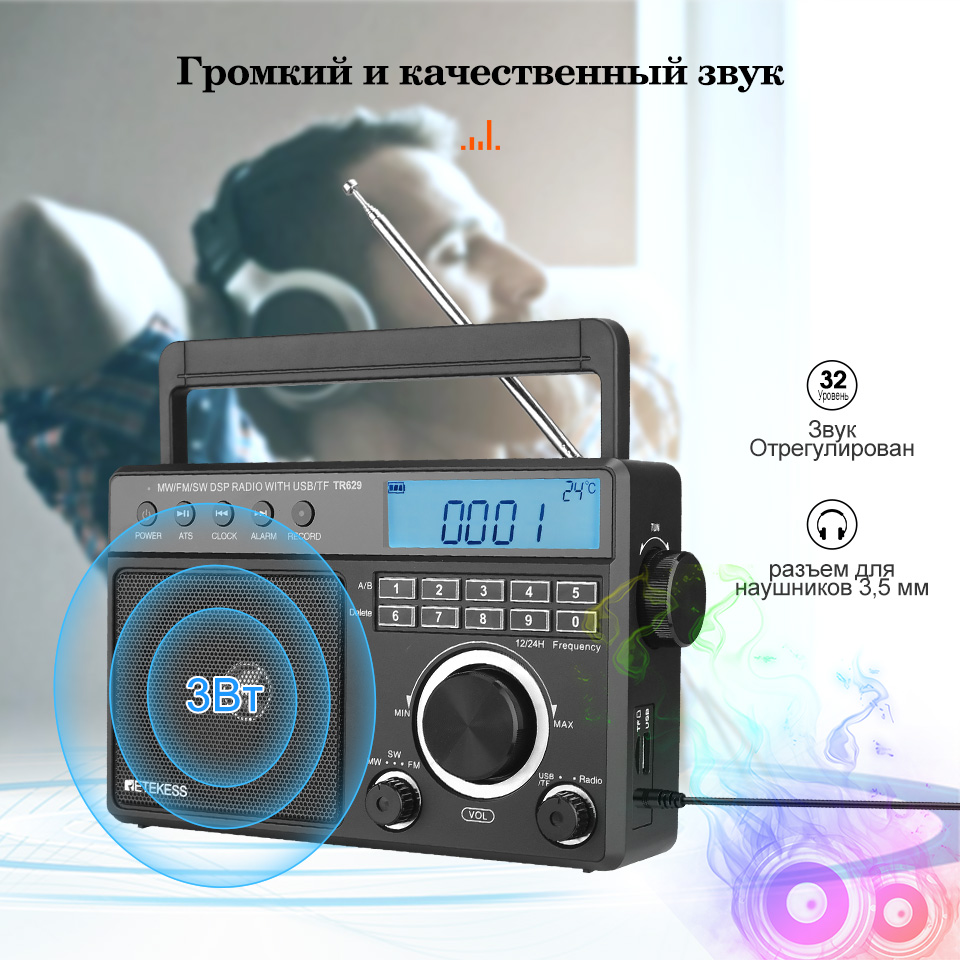 Retekess TR629 AM FM SW DSP Портативное ретро-радио с цифровым MP3-плеером  Большой громкоговоритель для дома и пожилых людей 10 заказа (ов)